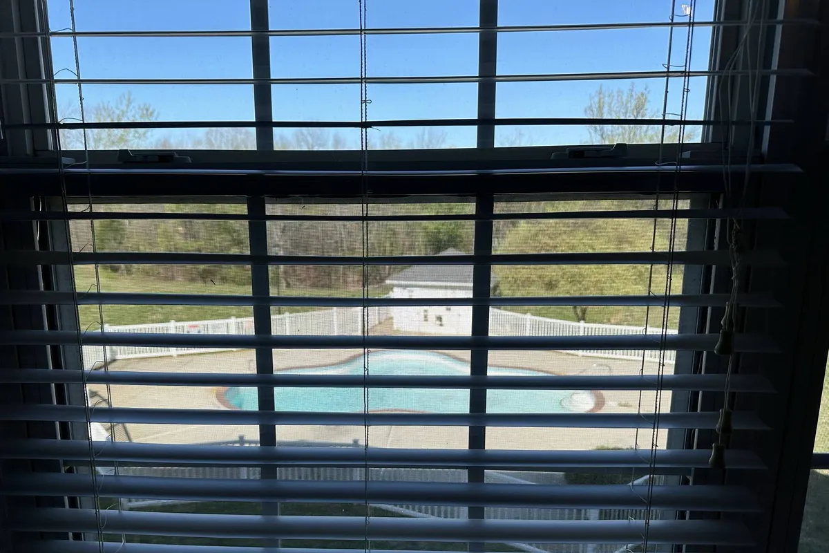A spacious backyard view with a sparkling swimming pool, outdoor seating, and a secure fenced area, capturing a relaxed atmosphere ideal for both solo relaxation and family gatherings.
